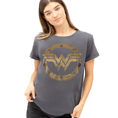 Official DC Comics Ladies Wonder Woman Metallic Logo T-shirt Grey Sizes S - XL • £13.99