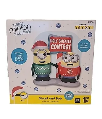 6 Ft Minions Ugly Sweater Contest Lighted Yard Inflatable - Never Opened In Box • $129.95