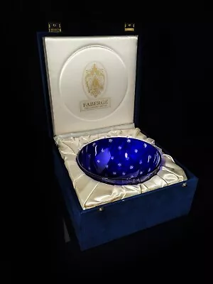 Faberge Galaxie Crystal Bowl In Cobalt Blue Bowl Stars Art Glass 7  W  X 3.5  H • $356.25