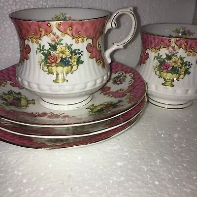 Vintage Queens Rosina Bone China Cups And Saucers Pink Floral • £13.99