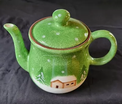 The Cellar Log Cabin Christmas Snowy Winter Dinnerware 7  TEAPOT COFFEE COCOA • $22