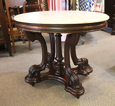 Antique Victorian Walnut Marble Top Parlor Table – Original Finish • $1775