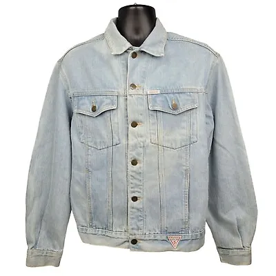 Guess Georges Marciano Jacket Mens L Blue Denim McFly 80s Trucker Denim Made USA • $54.95
