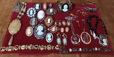 Vintage 24 Pc Cameo's Brooches Pendants Earrings Rings Bracelets • $21.50