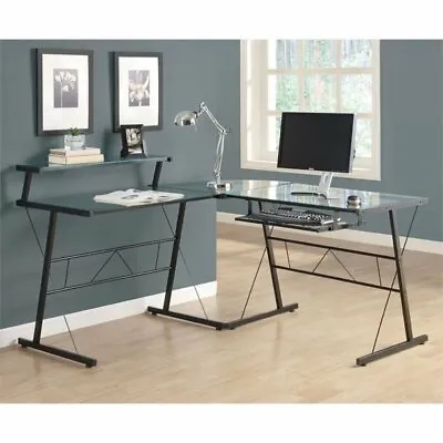 Scranton And Co Glass Top Metal L Shaped Computer Desk In Black • $216.14