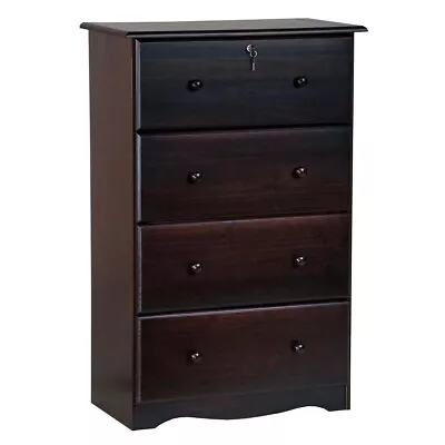 Modern Farmhouse 4 Drawer Dresser Tall Chest Of Oversized Drawers Wood Espresso • $499.99