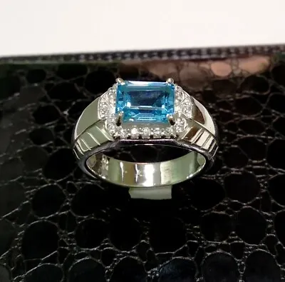 Natural Blue Topaz Gemstone With 925 Sterling Silver Ring For Men's AJ588 • $93.44