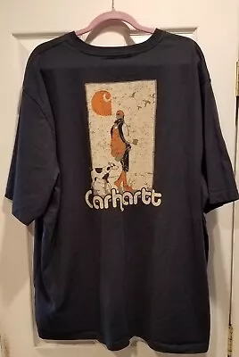 New Men's Carhartt Short Sleeve Loose Fit 2XL Navy Pocket T-Shirt With Decal • $21