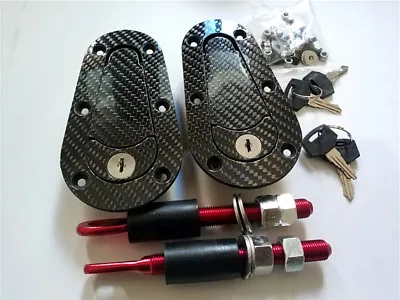 Universal JDM Carbon Fiber Hood Pin Plus Flush Mount Latch Kit Lock With Keys T2 • $35.49