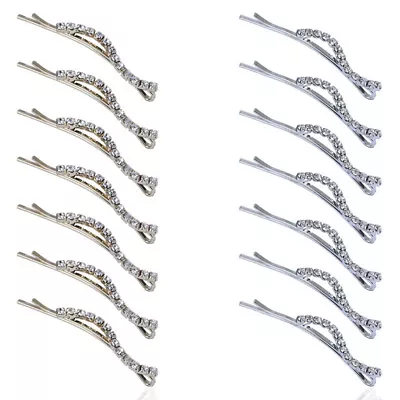£2.99 • Buy Pair Of Hair Grips Clips Rhinestone Slides Crystal Hairpin Diamante Clamps 5.5cm