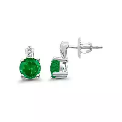 1 Ct. Created Emerald Screw Back Earrings In WG Plated/Sterling Silver • $28.95