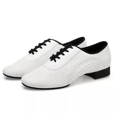 Mens Ballroom Dance Shoes Leather Latin Waltz Tango Salsa Low Heel White Modern • $48.34