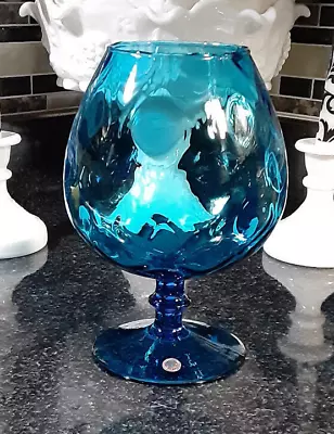 Italian Empoli Blue Glass Optic Pedestal Brandy Snifter 8 1/4  • $28.99