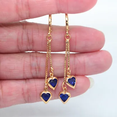 18K Yellow Gold Filled Women Fashion Blue Mystic Topaz Heart Tassel Earrings • $1.02