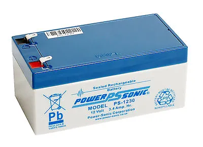 PS-1230 Power-Sonic 12 Volt 3.4Ah Rechargeable Lead Acid 12 V PS1230 Battery • £19.99