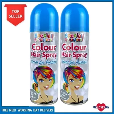Party Blue Hair Colour Spray Temporary Hair Spray Wash Out Hair Colours 2 Pack • £7.98