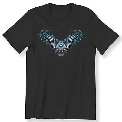 Owl Flame Mens Ladies Cartoon Owl Moonlight Blue Flame T-shirt 100% Cotton  • £12.99