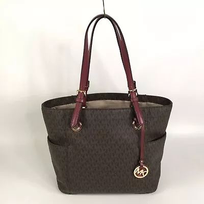 Michael Kors Jet Set Small Lot Tote Handbag Purse Brown And Red 30H6GTTT3V • $99.99