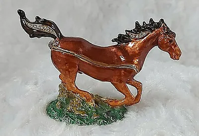 Kingspoint Galloping Arabian Horse Hinged Trinket Jewelry Box Pewter Rhinestones • $40.85