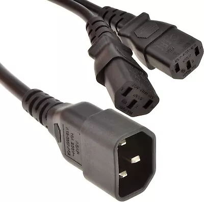 30cm C14 To To 2 X C13 IEC Mains Power Y Splitter Cable Kettle Lead PC Monitor • £7.90