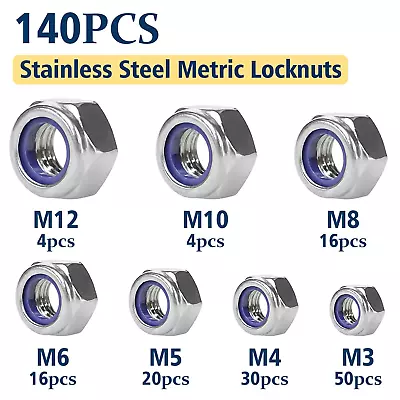 140 PCS Metric Nylon Insert Lock Nuts Set M3-M12 Stainless Steel • $16.99