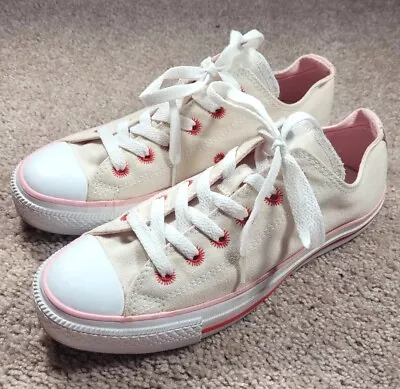 $7.95 • Buy CONVERSE•ALL STAR-Ivory/Pink/Red Canvas, Womens Low.Top Athletic Sneakers-(5.5)