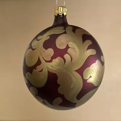 Vintage Beautiful Italy Hand Painted Paisley Burgundy Glass Christmas Ornament • $13.99