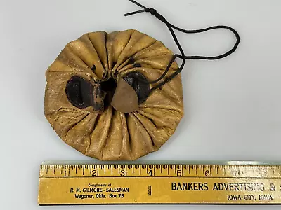 Vintage/Antique Leather Marble Bag Pouch Drawstring Closure Brown Tan HOLE • $19.95