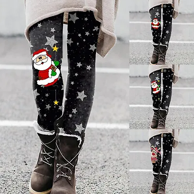 £15.01 • Buy Women Casual Cute Cartoon Christmas Santa Print Inside Leggings Boots Pants