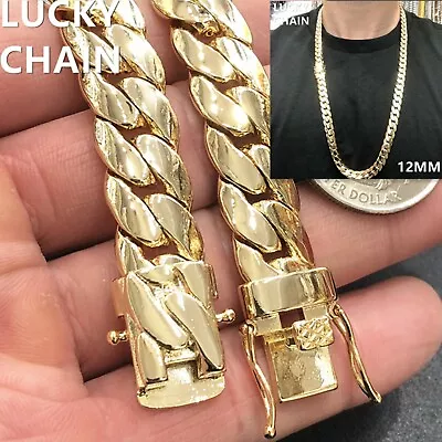 14K GOLD FINISH MIAMI CUBAN LINK HEAVY CHAIN NECKLACE 30''x12mm 181g  • $36.99