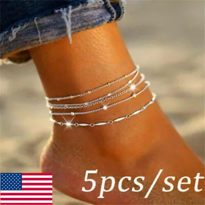 5Pcs 925 Silver Ankle Bracelet Foot Chain Women Beach Anklet Jewelry Gift US • $2.12