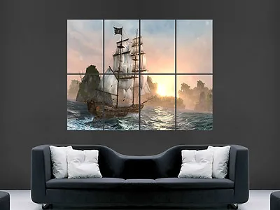 £18.95 • Buy Pirate Ship Poster Sea Waves Sunset Wall Art Picture Print Large Huge