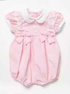 £12.50 • Buy Baby Girls Spanish Style Bows Lace Romper Cotton Pink 0-3 3-6 6-9 Months