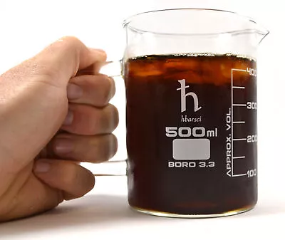 Hand Crafted Beaker Mug Thick Borosilicate Glass 16.9oz (500mL) Capacity • $18.49