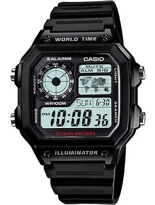 Casio AE1200WH-1AV Men's Chronograph Watch 100 Meter WR Black Resin DateNEW • $24.75