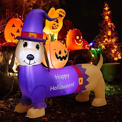 5FT Long Halloween Inflatable Dachshund Dog W/ Pumpkin Self Inflating LED Lights • £27.95