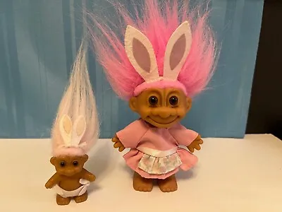 2 RUSS Bunny Ears Troll Dolls - 4  Girl In Party Dress & 2  Baby In Diaper SWEET • $15.99