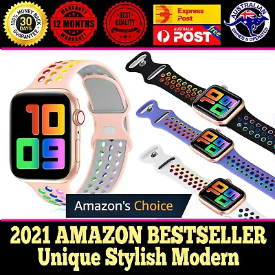 $5.45 • Buy For Apple Watch Series 6 5 4 3 2 Silicone Strap Band Sport Rainbow 38/40/42/44mm