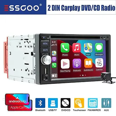 6.2  2DIN Carplay Stereo CD DVD Player Android Auto FM AM Radio Bluetooth Camera • $105.59