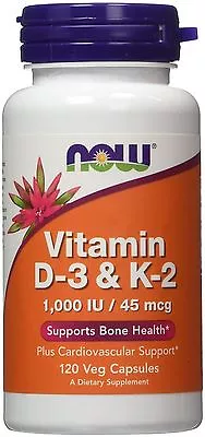 Now Foods Vitamin D-3 & K-2 1000 IU 120 Caps Vitamin C Healthy Bones Teeth 11/24 • $15.95