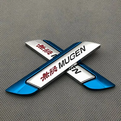 Pair Blue Metal MUGEN Emblem Logo Side Wing Fender Sports Badge Car Sticker • $9.99