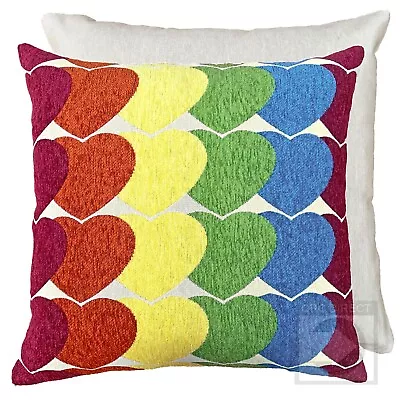 Rainbow Love Hearts Chenille Multicoloured Reversible Cushion Cover 18  (45cm) • £7.99