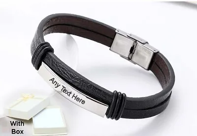 Personalised Leather Bracelet  Gift For Dad Daddy Fathers Day Gift Mens Bracelet • £14.99