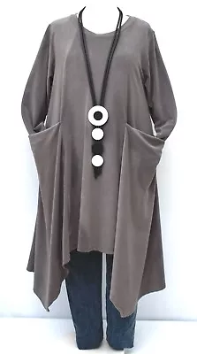 PLUS SIZE LA BASS GREY FLEECE JERSEY COTTON BLEND QUIRKY TUNIC Size 20-22 • $85.79