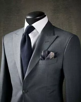 Men's Gray 2Pcs Groom Tuxedos Suit Formal Dinner Wedding Prom Suit Blazer Custom • $81.87