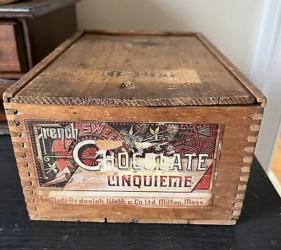 1870's Josiah Webb Milton MA Chocolate Cinquieme Box Crate • $35