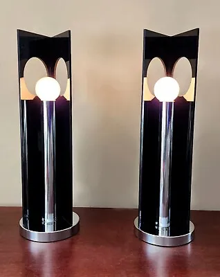 Mid Century Vintage Space Age Modern Atomic Chrome Smoked Lucite  Acrylic Lamps • $681.27