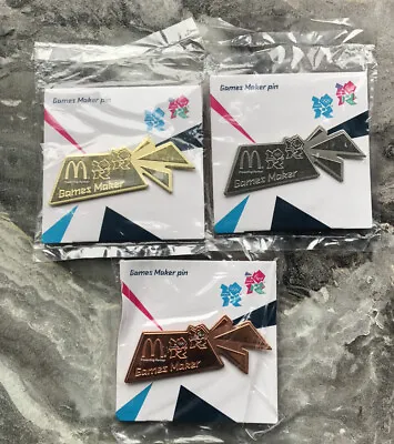 London 2012 Olympics Games Maker Pins SEALED Gold Silver And Bronze Set Of 3 • £7.99