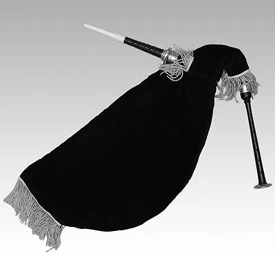 Scottish Goose Practice Bagpipe New Black Silver Mounts Black Velvet Bag • $51.16