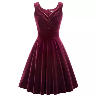 Chic Vintage 50's Rockabilly Monroe Hepburn Style Burgundy Evening Flare Dress  • $59.96